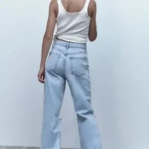Zara | Jeans | Zara Ripped High Rise Trf Wide Leg Jeans Nwt